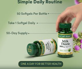 [Nhập khẩu] Viên Uống Nature's Bounty Milk Thistle 1000mg Hỗ trợ bổ gan, bảo vệ gan (hộp 50 viên)