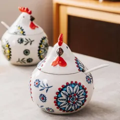 Sét 3 hũ đựng gia vị con gà kèm khay,thìa Tregoer.