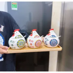 Sét 3 hũ đựng gia vị con gà kèm khay,thìa Tregoer.