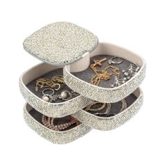 Hộp đựng trang sức phủ vân diamond xoay 4 lớp cao cấp