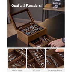 HỘP ĐỰNG ĐỒNG HÔ , TRANG SỨC 2 TẦNG SONGMICS