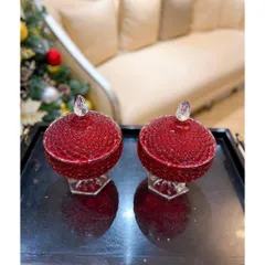 Chân bồng pha lê có nắp 16cm đỏ