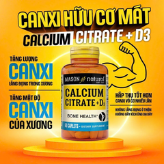 (Hàng nhập khẩu) Viên Uống Bổ Sung Canxi hữu cơ Citrate + D3 Mason Natural của Mỹ
