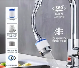(Combo 02) Đầu nối vòi nước tích hợp bông lọc hoạt tính xoay 360