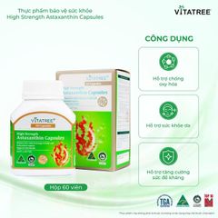 Viên uống hỗ trợ chống oxy hoá, hỗ trợ sức khoẻ da, tăng cường sức đề kháng Vitatree High Strength Astaxanthin (Hộp 60 viên)