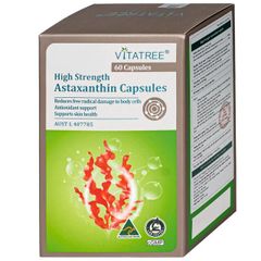 Viên uống hỗ trợ chống oxy hoá, hỗ trợ sức khoẻ da, tăng cường sức đề kháng Vitatree High Strength Astaxanthin (Hộp 60 viên)