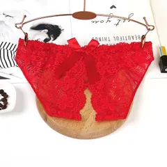 Quần Lót Sexy Ren Hoa Xẻ Đáy Sịp Nữ Phối Nơ - T306 Đỏ