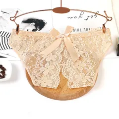Quần Lót Sexy Ren Hoa Sịp Nữ Khoét Đũng Phối Nơ - T306 Nude