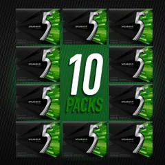 Kẹo cao su không đường 5 GUM hương bạc hà Spearmint Rain, gói nhỏ tiện dụng bỏ túi, hộp 15 tép (gói 10 hộp)