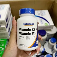 Viên uống Nutricost Vitamin K2 + Vitamin D3 |120 viên| Hỗ trợ xương chắc khỏe & Bảo vệ tim mạch [S/P Chuẩn Mỹ]