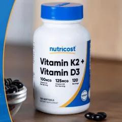 Viên uống Nutricost Vitamin K2 + Vitamin D3 |120 viên| Hỗ trợ xương chắc khỏe & Bảo vệ tim mạch [S/P Chuẩn Mỹ]