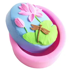 Khuôn silicon làm bánh, trung thu, rau câu hoa sen cành hình Oval loại 9 cm - Mã số 1564 790517