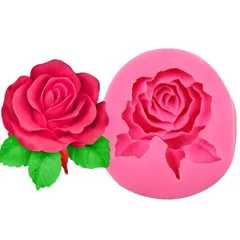 Khuôn silicone làm rau câu, socola hoa hồng 3 lá - Loại 8 cm - Mã 1706