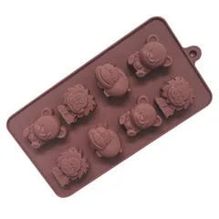 Khuôn silicone làm rau câu, socola 8 con hà mã, sư tử, gấu – Mã 1435