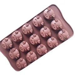 Khuôn silicone làm rau câu 15 hình heo con biểu cảm – Mã 1212