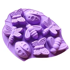 Khuôn silicone làm rau câu, socola, kẹo dẻo 6 con ong, bướm, chuồn chuồn và con cánh cam – Mã số 1279