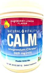 Bột bổ sung magie Natural Vitality Calm với hương vị mâm xôi-chanh 325 mg 20 oz (567 g).