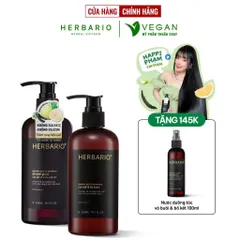 Bộ đôi Dầu GỘI XẢ bồ kết & vỏ bưởi Herbario 300ml TẶNG xịt dưỡng Herbario 100ml