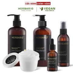 Bộ 5 chăm sóc tóc bồ kết vỏ bưởi herbario: Dầu gội 300ml + Dầu xả 300ml + Xịt dưỡng 100ml + Serum 30ml + Kem ủ tóc 200ml