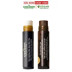 Combo son tẩy da chết môi Cà phê đắk lắk cocoon5g+son dưỡng môi dầu dừa bến tre cocoon5g