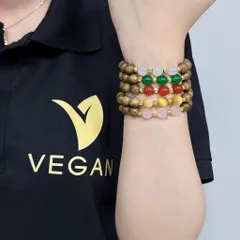 Vòng tay VEGAN trầm hương thuần chay mix 3 đá theo mệnh Kim, Mộc, Thủy, Hỏa, Thổ 8mm 21 hạt