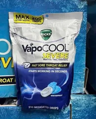 Vicks VapoCOOL Severe Menthol Drops 200 viên Giảm Đau Họng Nhanh Chóng