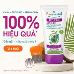 [Puressentiel] Dầu Gội Mặt Nạ Anti-Poux 2 Trong 1 150ml Kèm Lược – Hỗ Trợ Loại Bỏ Chấy Từ 3 Tuổi