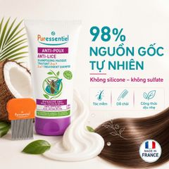 [Puressentiel] Dầu Gội Mặt Nạ Anti-Poux 2 Trong 1 150ml Kèm Lược – Hỗ Trợ Loại Bỏ Chấy Từ 3 Tuổi