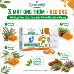 Viên Ngậm Họng Puressentiel 3 Mật Ong Thơm Hỗ Trợ Dịu Cổ Họng Dây Thanh Từ 7 Tuổi 18 Viên 28,8g