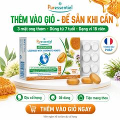 Viên Ngậm Họng Puressentiel 3 Mật Ong Thơm Hỗ Trợ Dịu Cổ Họng Dây Thanh Từ 7 Tuổi 18 Viên 28,8g