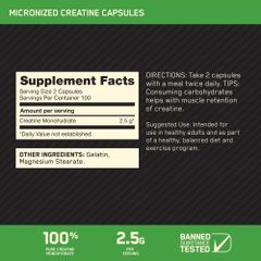 Creatine Capsules - Tăng sức mạnh hỗ trợ hiệu suất tập luyện săn chắc cơ bắp 200 viên sản xuất chính hãng tại Mỹ