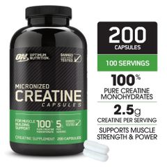 Creatine Capsules - Tăng sức mạnh hỗ trợ hiệu suất tập luyện săn chắc cơ bắp 200 viên sản xuất chính hãng tại Mỹ