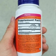  Viên uống NOW Vitamin D-3 & K-2 hỗ trợ sức khỏe xương khớp và tim mạch.