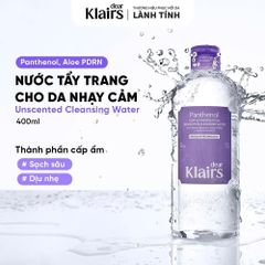 Nước Tẩy Trang Dành Cho Da Nhạy Cảm Klairs Supple Preparation Unscented Cleansing Water 400ml