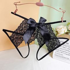 Quần Lót Ren Hoa Xẻ Đáy Cạp Cao Sexy Gợi Cảm Chip Nữ Phối Nơ Khoét Đũng Hottie Quyến Rũ - T338 Đen