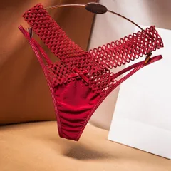 Quần Lót Sexy Phối Ren Cạp Chéo Chip Nữ Cao Cấp Lụa Băng  - T349 Đỏ
