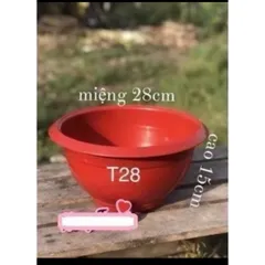Combo 10 cái chậu nhựa đỏ truyền thống T28 đỏ trồng cây hàng đẹp (28x15)