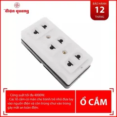 Ổ cắm Điện Quang ĐQ ESK 32 SW (3 lỗ 2 chấu, có nắp che an toàn, màu trắng, không dây) chính hãng