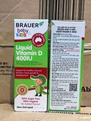 Brauer Baby & Kids Liquid Vitamin D3 400 IU |10 mL| dạng giọt - Nâng cao hệ miễn dịch & Tăng cường sức khỏe cho tổ chức cơ/xương [S/P Chuẩn Úc]