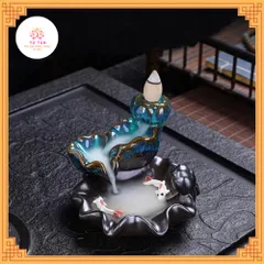 Thác khói trầm hương bằng gốm tặng 5 nụ trầm khói ngược xông trầm, thác khói trang trí 791860