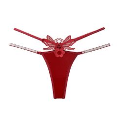 Quần Lót Lọt Khe Sexy Thêu Hoa Bướm Quyến Rũ Quần Chip Nữ Cạp Chéo Phối Dây Lấp Lánh Thanh Lịch Gợi Cảm - T361 Đỏ