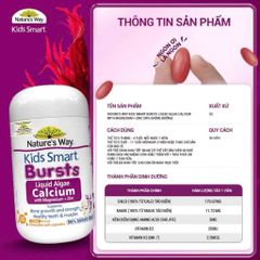 (Úc) Canxi Tảo Đỏ Nature's Way Kids Smart Burst Calcium Cho Bé Từ 6 Tháng Chính Hãng Hỗ Trợ Phát Triển Xương, Răng, Chiều Cao
