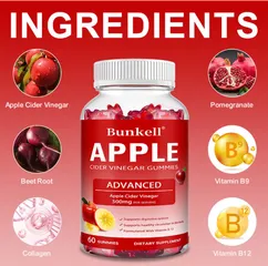 Kẹo dẻo giấm táo Bunkell - Hỗ trợ sức khỏe tiêu hóa, hỗ trợ tăng cường năng lượng, hỗ trợ quá trình trao đổi chất