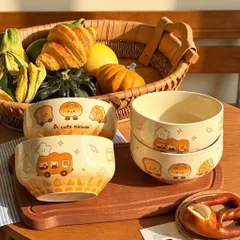 sét 4 bát 4 thìa sứ họa tiết bánh mì dễ thương – bát ăn cơm sứ cao cấp – bộ bát gia đình – quà tặng tân gia