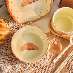 set bát đĩa sứ 5 món họa tiết bánh mì – xinh xắn cho mọi gian bếp
