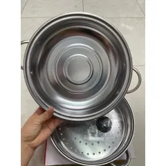 (Thanh lí xả kho) Nồi hấp inox 2 tầng 28cm nắp kính dùng  được mọi loại bếp đa năng , tiện lợi