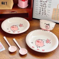 set đĩa kèm bát, thìa sứ và đũa họa tiết lợn hồng – siêu cute, nhìn là mê 💖