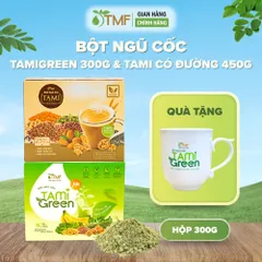 [Tặng ly sứ] Combo Hộp bột ngũ cốc nảy mầm 450g Tami 25 gói ít ngọt & Bột ngũ cốc Tamigreen 300gTÂM MINH FOODS