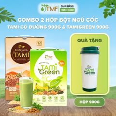 Combo hộp bột ngũ cốc nảy mầm 900g Tami 50 gói ít ngọt & Bột ngũ cốc Tamigreen 900g TÂM MINH FOODS