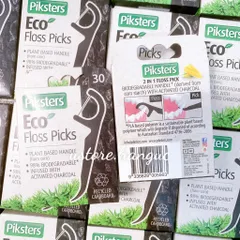 Tăm chỉ nha khoa than hoạt tính 2 in 1 Piksters Eco Floss Picks thân thiện với môi trường
